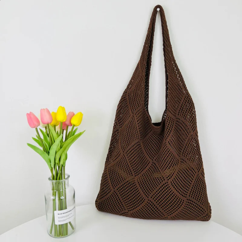 Fashion Hollow Woven Women Shoulder Bag Knitted Large Capacity Handbag Summer Travel Tote Casual Beach Bag 250407