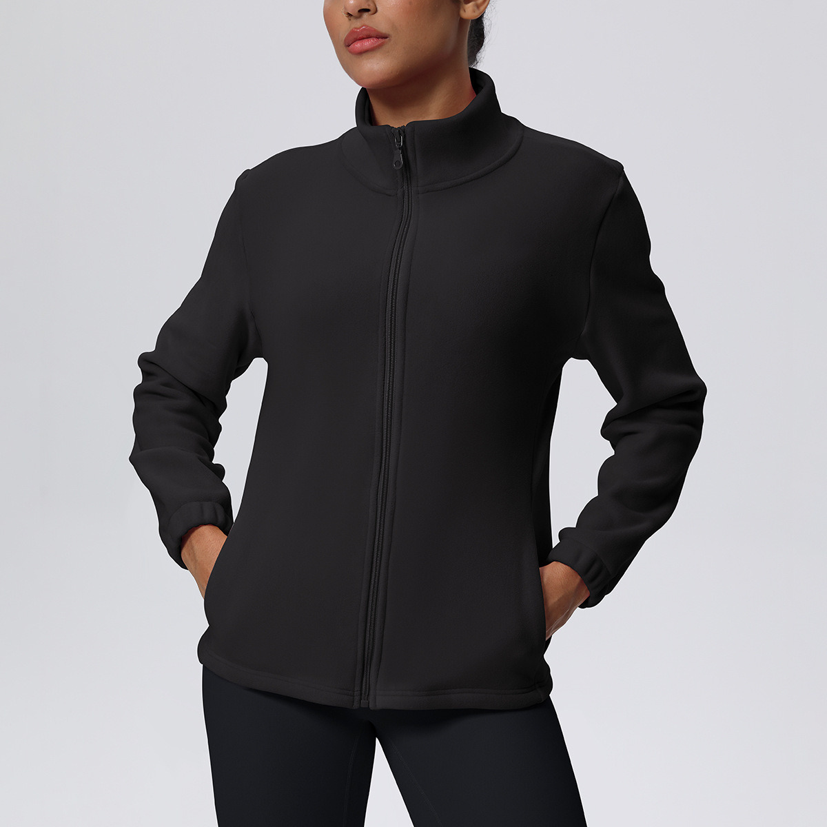 European and American trendy high neck warm and velvet zipper sports jacket, loose yoga clothes, casual and fashionable versatile hoodie for women