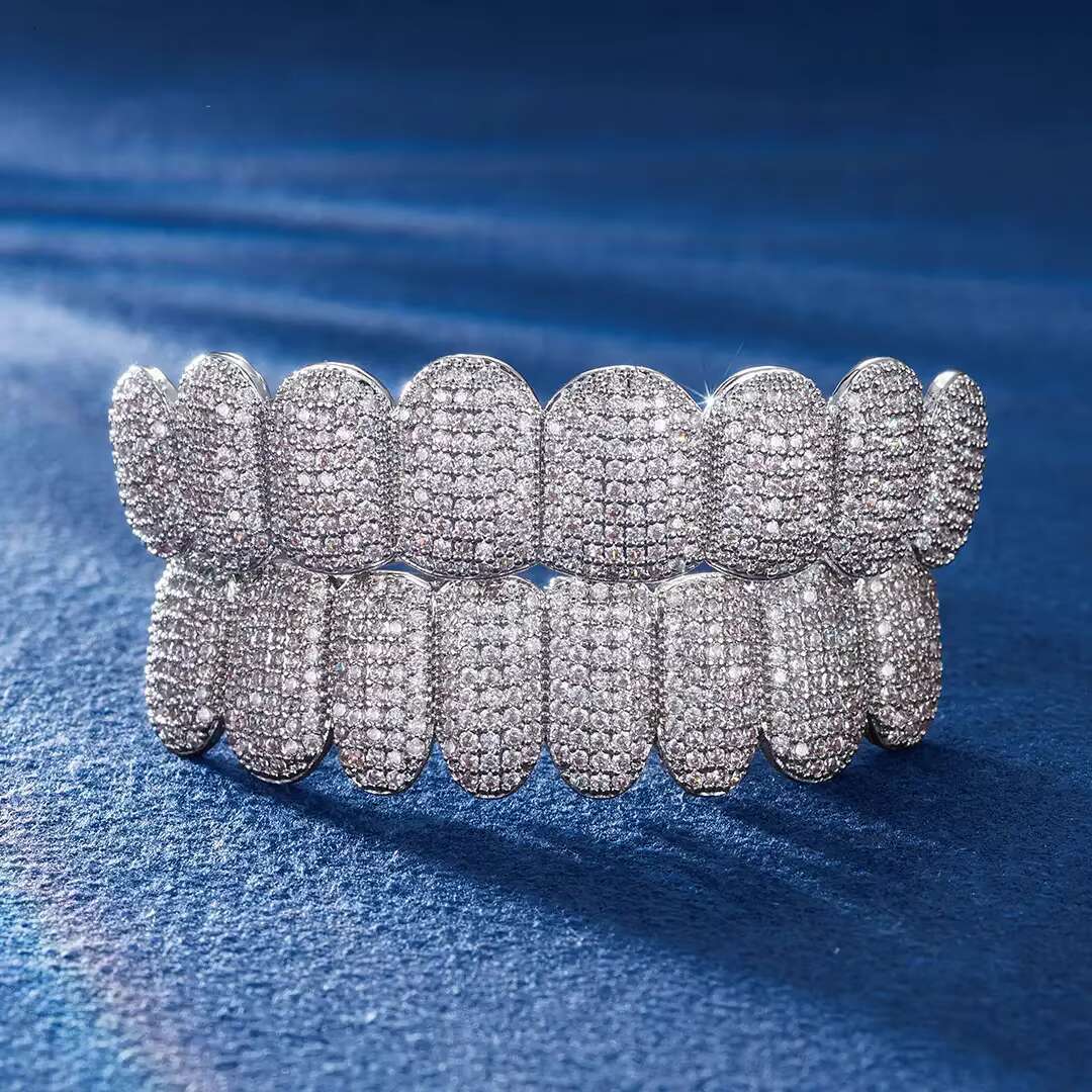 Hip Hop Grillz 925 Sterling Silver Fine Jewelry Moissanite Lab Diamond Grillz Top 8 Bottom 8