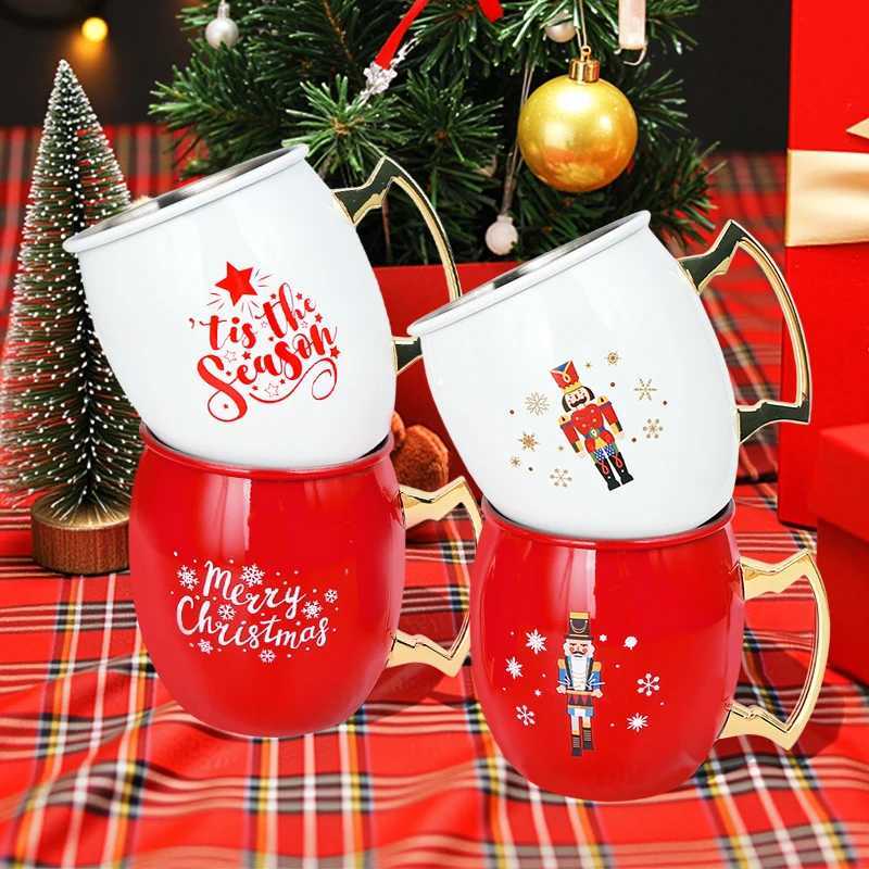 Christmas Christmas Stainless Steel Hot Red Wine Glass Red Green Snowflake Festival Mugs Metal Beer Mugs Party Xmas Family Christmas Gifts Y251112