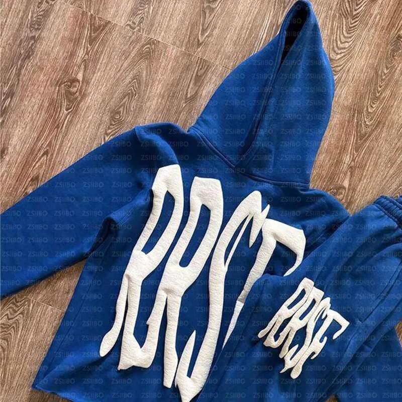Letter Foam Printed Oversized Hoodie American Streetwear Retro Trendy Brand Fashion Loose Pullover Sweatshirt Women Clothing