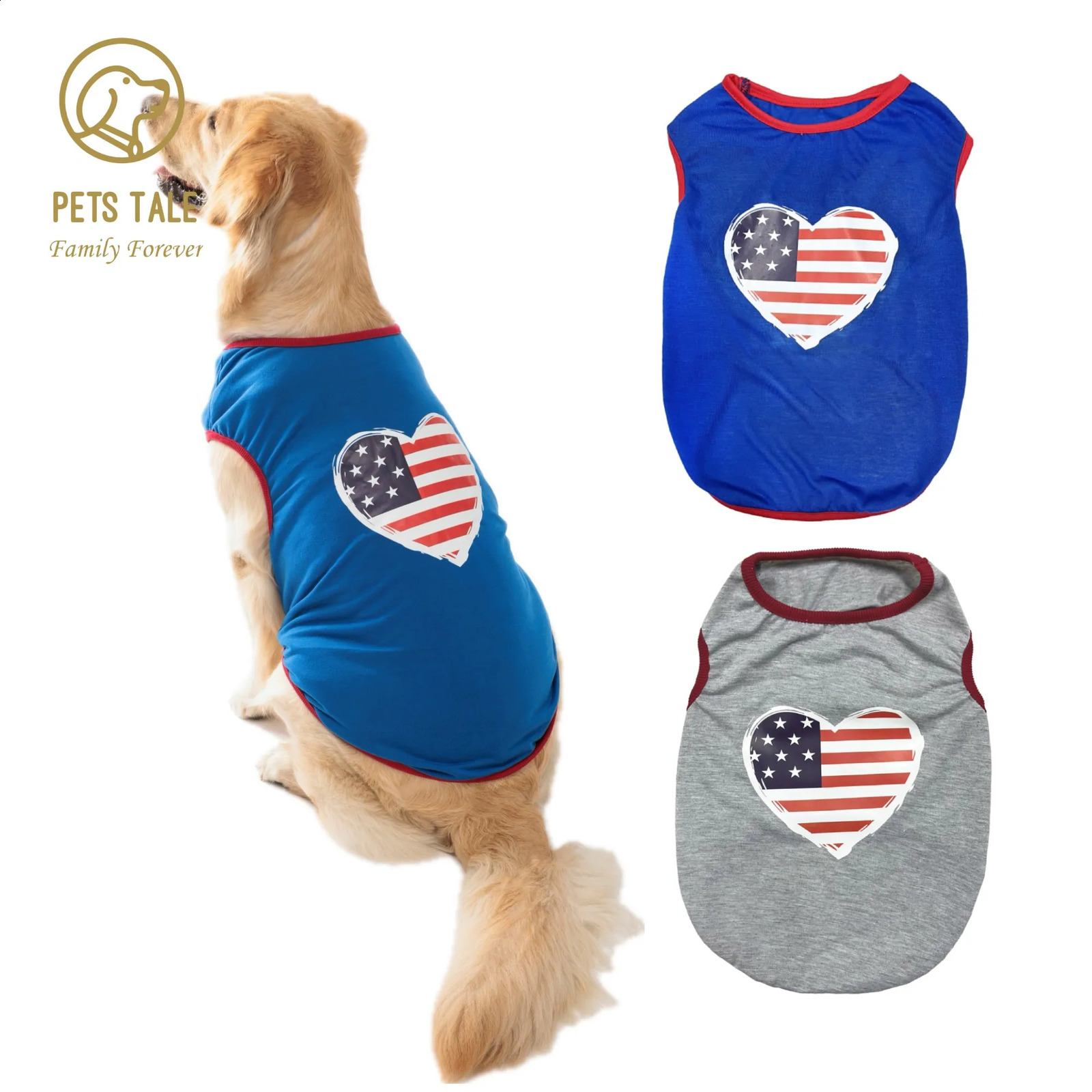 Cute Heart Shaped American Flag Graphic Pet Breathable Vest For Dog And Cat Summer Party Clothes 250407