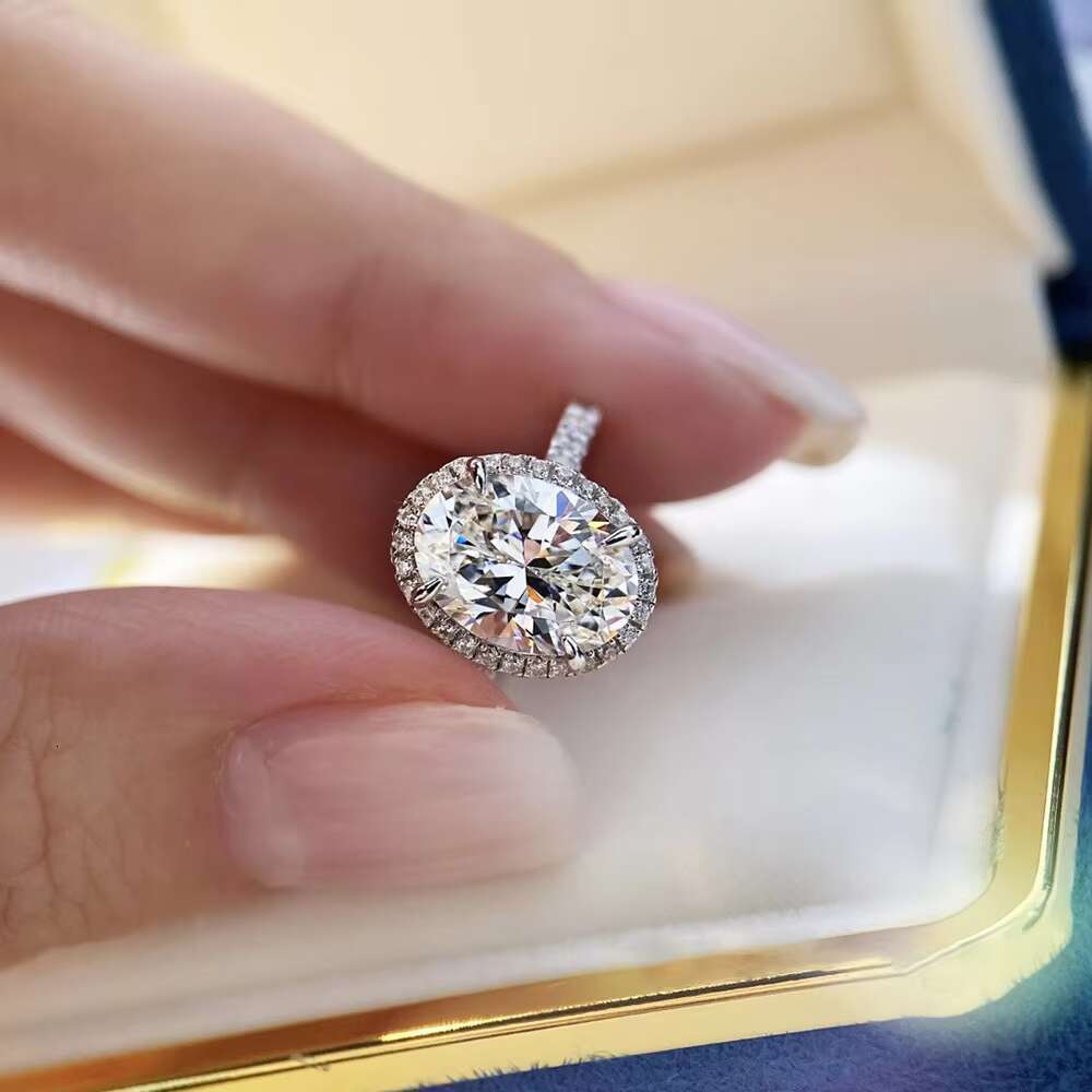 Luxury Jewelry Solitaire 3ct Moissatine Diamond Oval Halo Rings Set for Women Real 925 Sterling Silver for Women Engagement