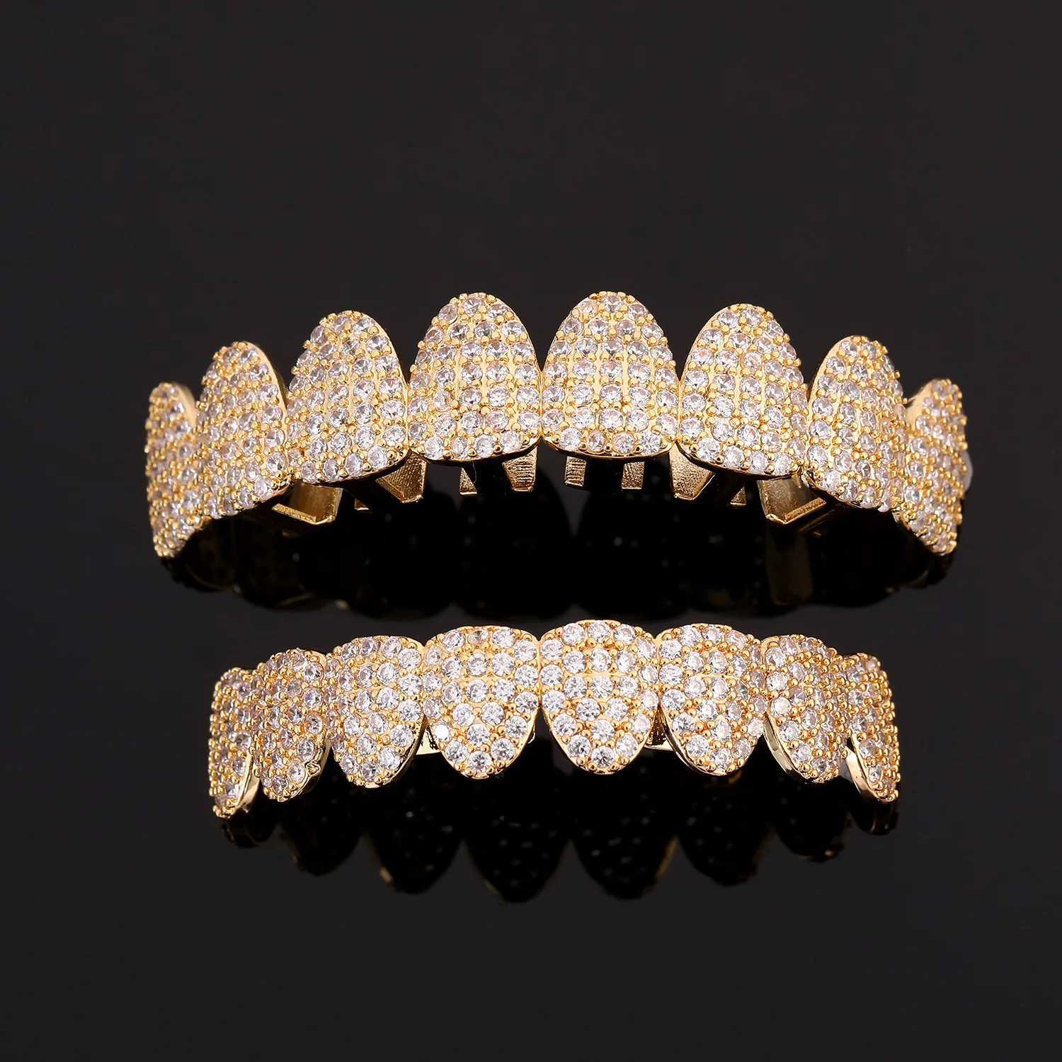 YONGX Hip Hop Iced Out CZ Stone Grillz Fashionable Shiny Zircon Tooth Cap Suitable for Women Men Top Bottom Dental Grill Jewelry W250412