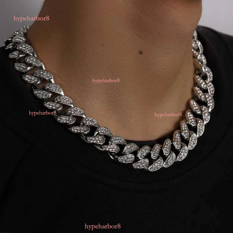 Chains 20mm Miami Prong Cuban Chain k Sier Color Necklaces 2 Row Full Iced Out Rhies Bracelet Set For Mens Hip Hop