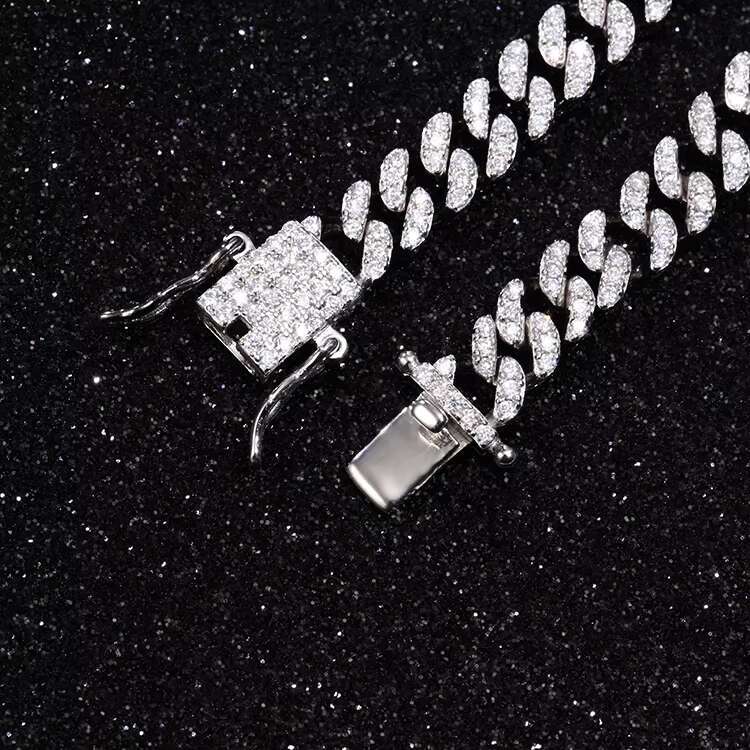 RTS S925 Silver 6mm Single Row Cuban Chain Iced Out Moissanite Gold Plated Necklace Bracelet Cuban Link for Men Jewelry