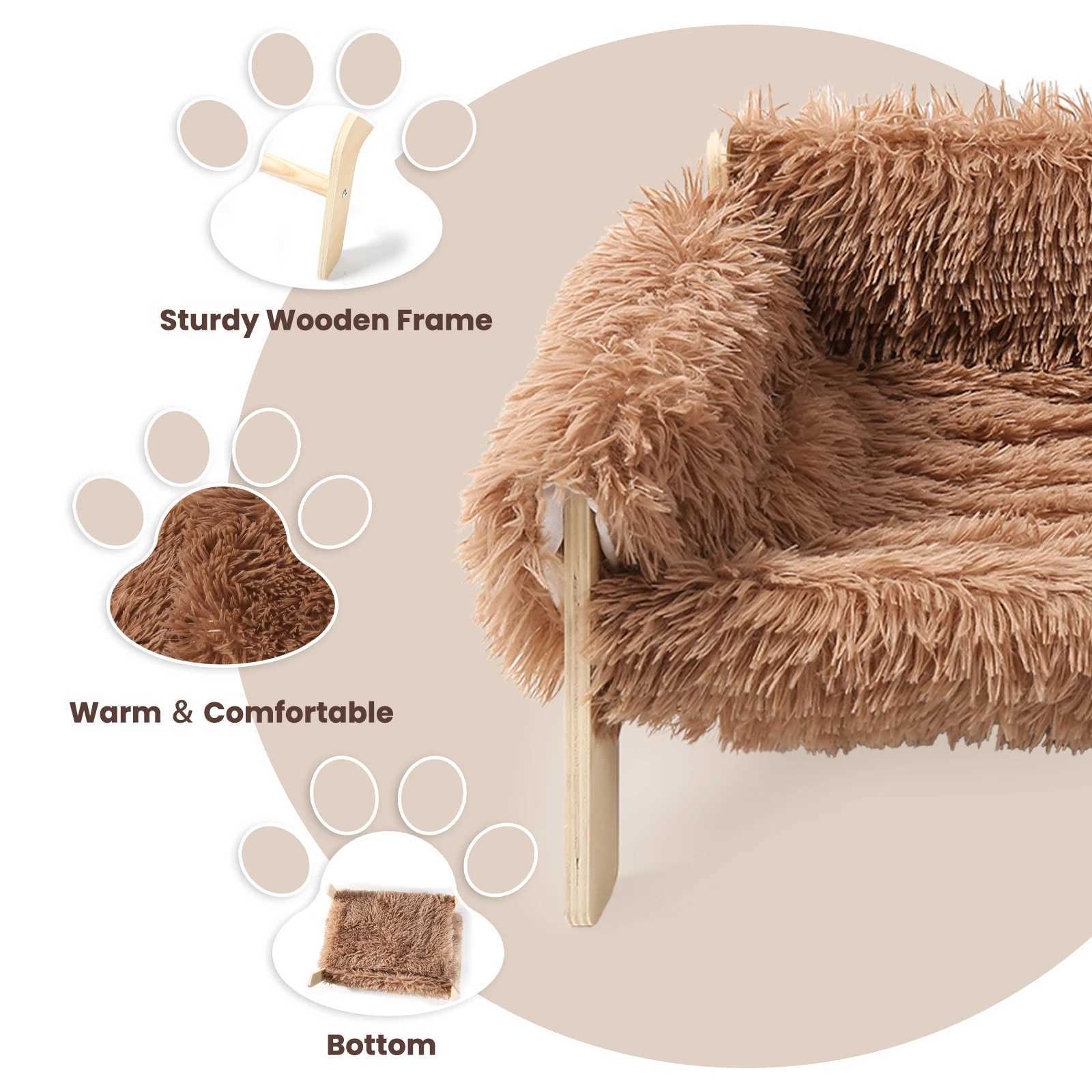 Big cat bed hardwood legs raised plush cat sofa bed small cat bed indoor cat - soft cat sofa X250412
