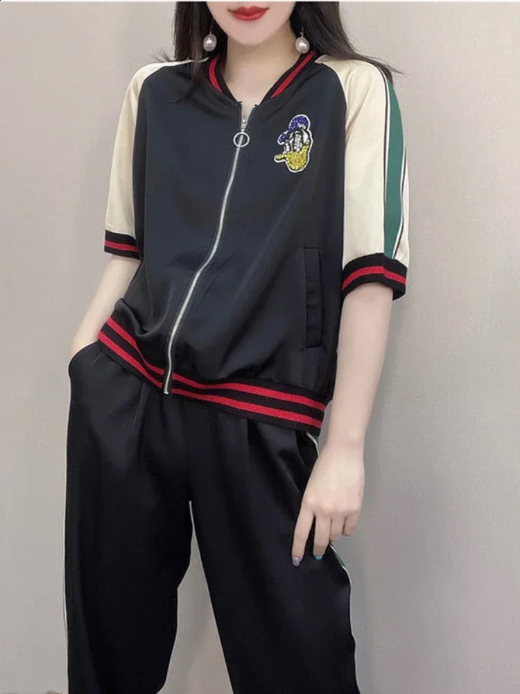 Badypczd Sports Suit Casual Running Two Piece Cardigan Jacket Sports Pants Suit Workout Set Summer Womens Gym Clothing 250411