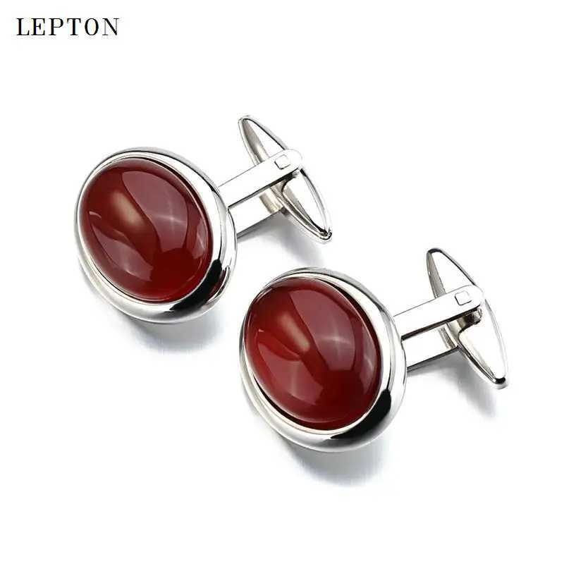 Hot luxury red agate mens shirt cufflinks Lepton high-quality oval stone cufflinks Lepton jewelryT250412