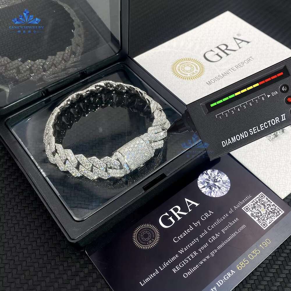 Hip Hop Jewelry 8mm 10mm 12mm Pass Diamond Tester 925 Sterling Silver VVS Moissanite Iced Out Cuban Link Bracelet for Mens