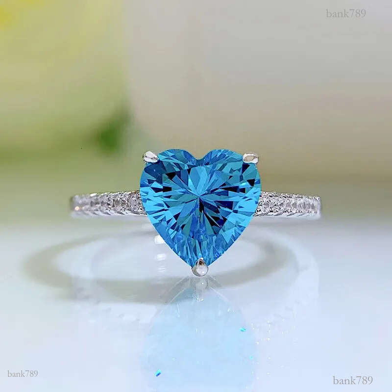 2023 Brand Wedding Rings Simple Fine Jewelry Soild 100% 925 Sterling Silver Heart Shape Aquamarine Moissanite Gemstones Party Women Engagement Band Ri