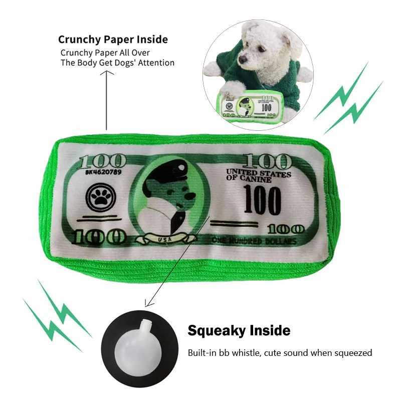 High Quality Simulated money dog toy with fun squeaking sound soundproof paper bite resistance chewing dog toy teeth cleaning puppy toy pet supplies T
