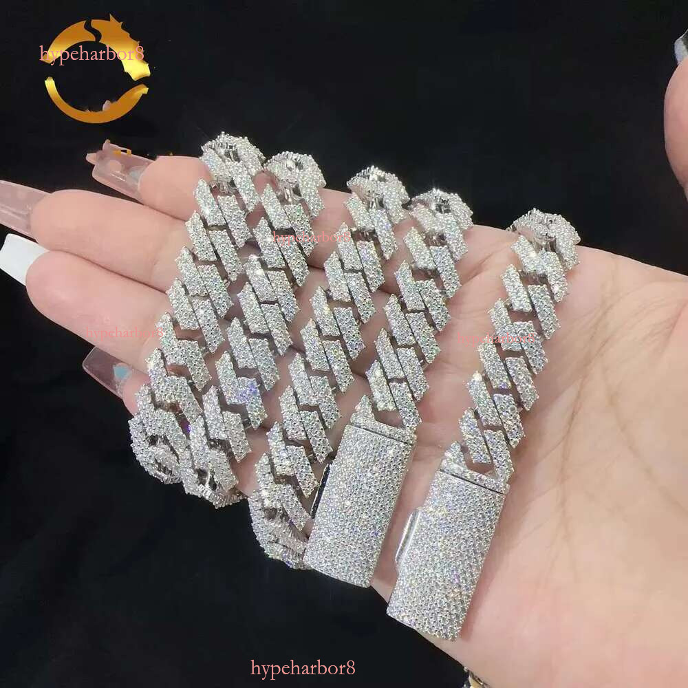 hip hop jewelry cuban k chain necklace designer for men 2 row bg moissanite dia 14MM wide choker iced out chains necklaces prong gold plate rock