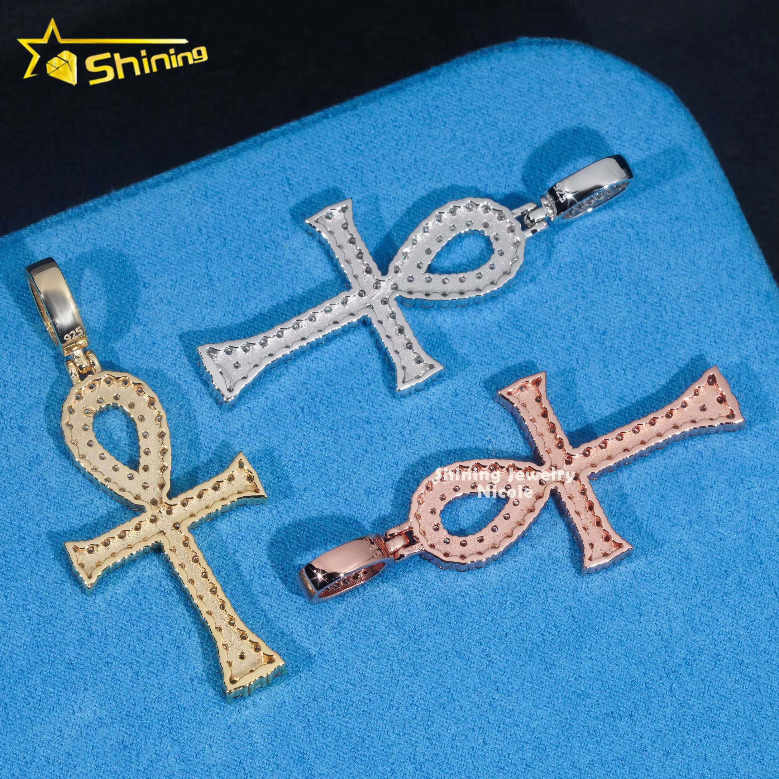 Shining Jewelry 925 Sterling Silver Hip Hop Allah Cross Mens Moissanite Diamond Pendant for Necklace