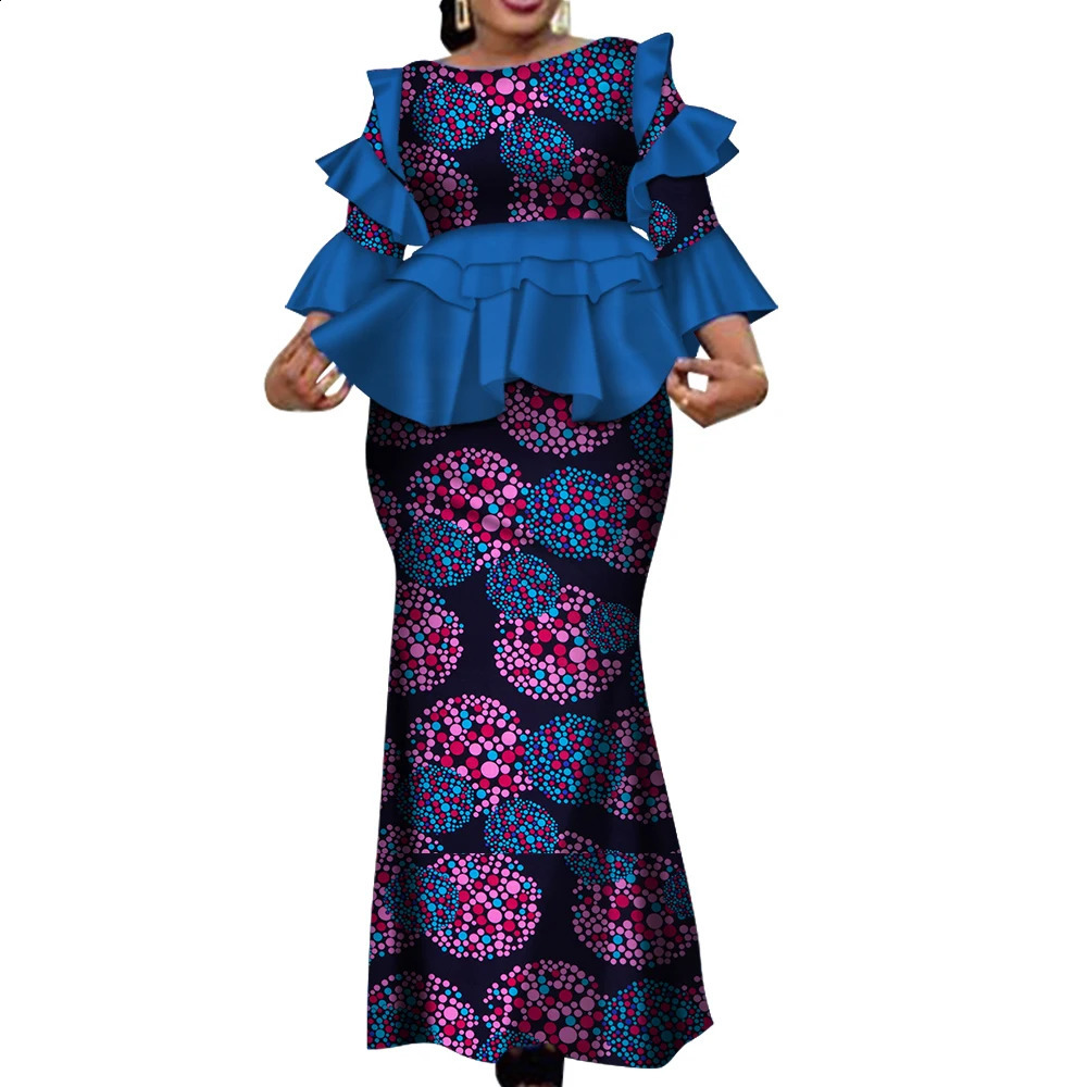African Two Piece Outfits Set for Women Fashion Dashiki Ruffle Clothes Bazin Plus Size Clothing Party WY4142 250411