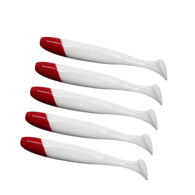 Soft Fishing Lures Simulation Paddle Tail Plastic Baits Artificial Worm Swimbait Red Head White Body T Tail Bait for Bass Trout Z250411