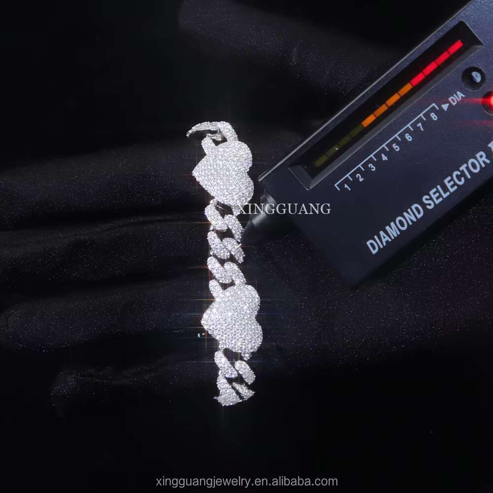 Cuban Chain Moissanite Diamonds 8MM 10MM 12MM Iced Out Hip Hop Heart Cuban Link Chain 925 Silver Plated 18K Gold Necklace