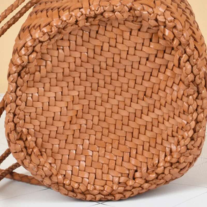 Designer Woven Totes Women Genuine Leather Cowskin Knitting Shopping Basket Handbag Female Bucket Bag Wholesale 2025 New