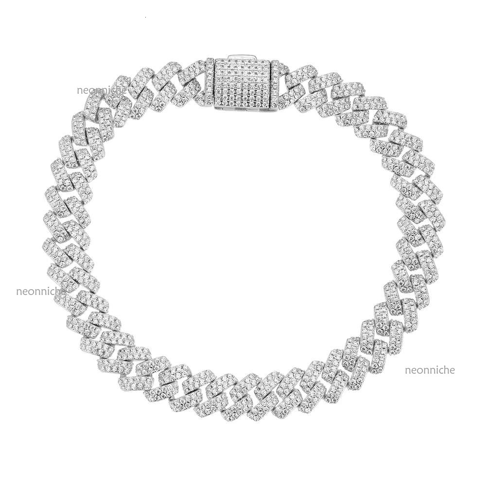 QianJian Wholesale Price GRA VVS Moissanite Bracelet With Cuban Chain 8mm Double Row Dias in 7 & 9 Inches Sizes"
