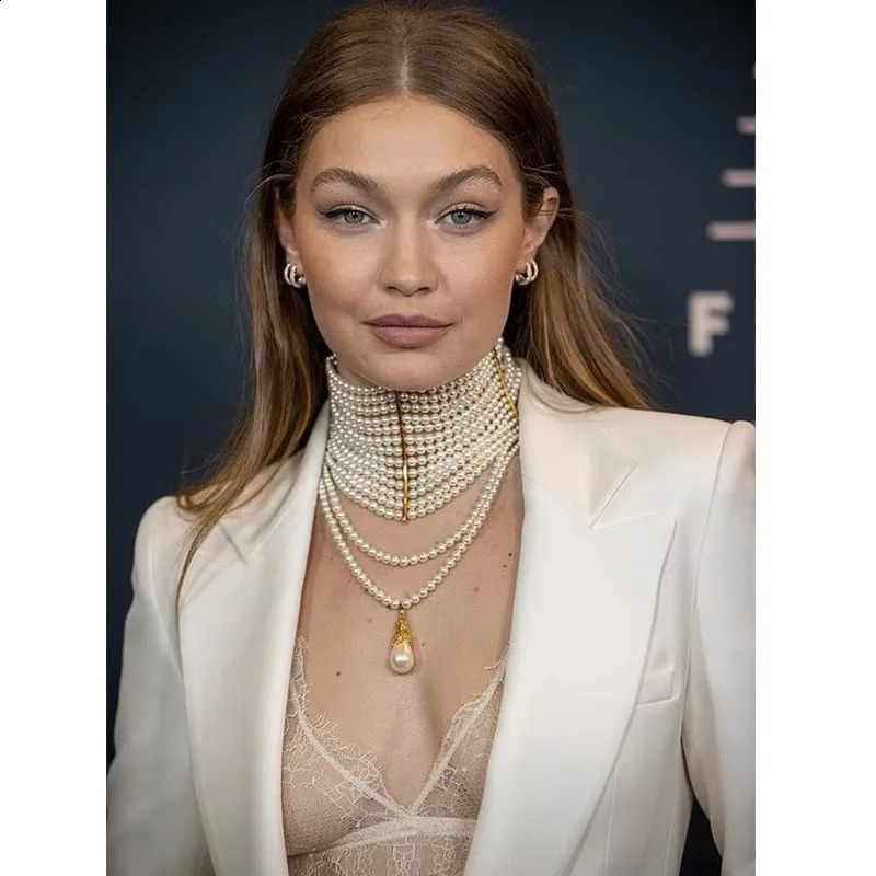 Vintage Handmade Multi-layer Pearl Tassels Choker Collar Chain Necklace for Women Dinner Europe Fine Jewelry 250407