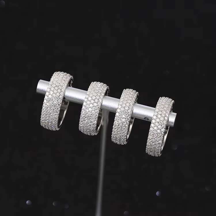 RTS Passed Diamond test S925 Silver Cuban Ring Jewelry D Vvs Moissanite 4rows 5rows Hip Hop Mens Ring Cuban Ring