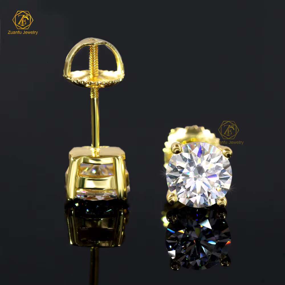 Classic Simple Design 5mm 6.5mm 8mm Moissanite Screw Back Earrings Pass Diamond 925 Silver Unisex Earring Hiphop Jewelry