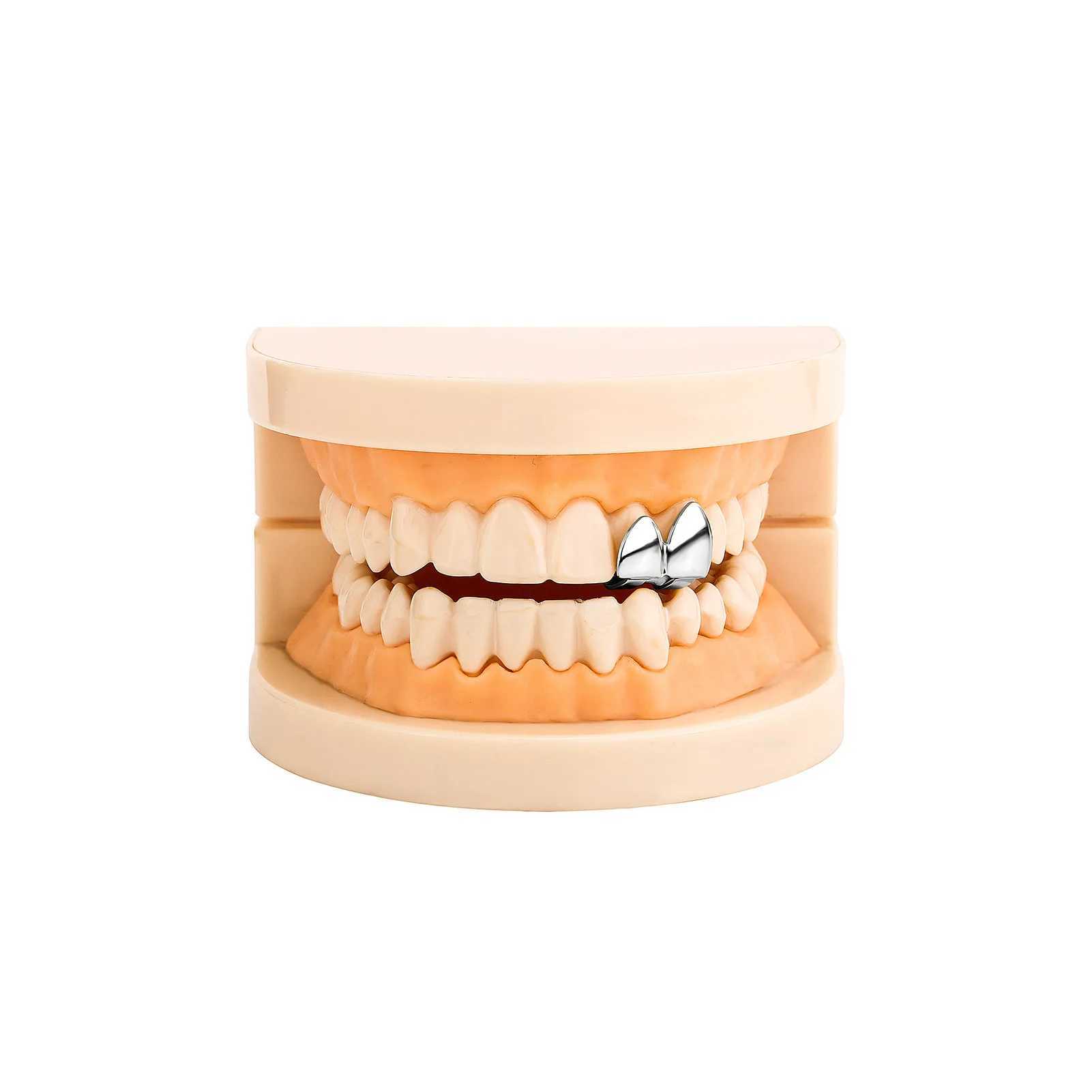 Rachelz Hip Hop Double Gloss Teeth Grillz Gold Silver Hat Fangs Dental Grill for Womens Jewelry Role Playing W250412