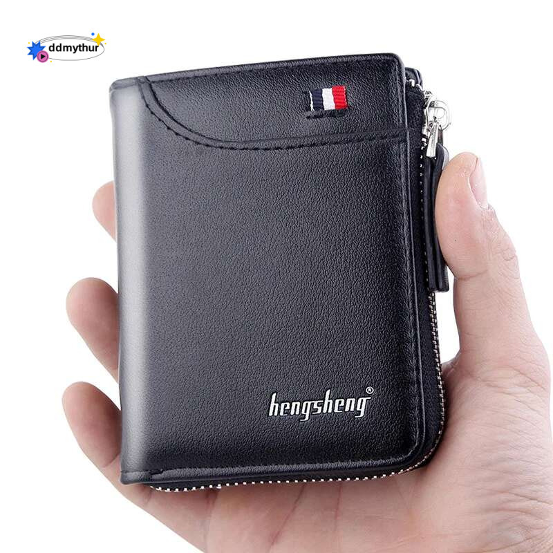 Men's Short Wallet, Cash Zipper with Billfold, ID Bank Card Beauty Pocket Book, 2 Fold Business Fashion Moneybag 11*9.3*1.5CM ddmythur