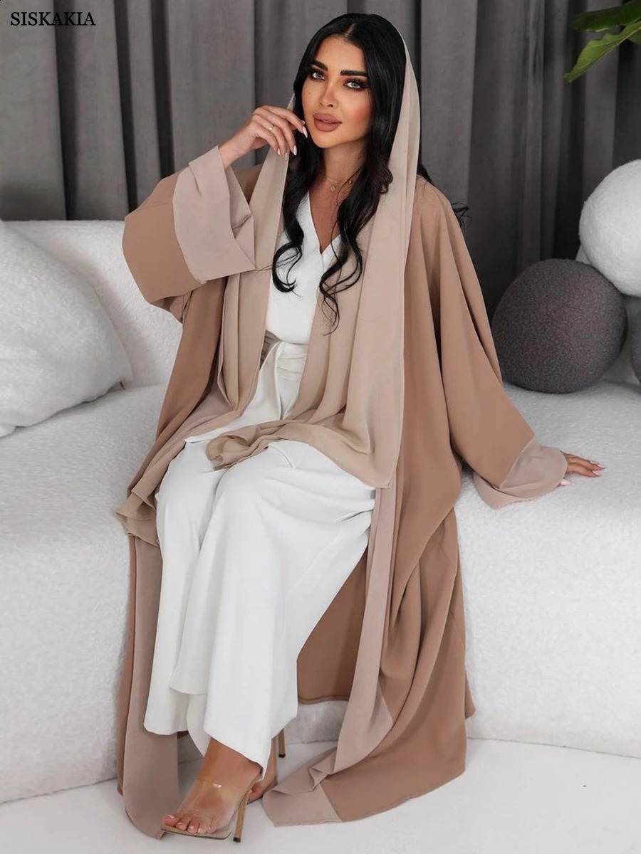 Front Open Abaya for Women Introduction Fashion Solid Patch Work Arab Dubai Moroccan Kimono Eid al Fitr Islamic Outsider Robe 250411