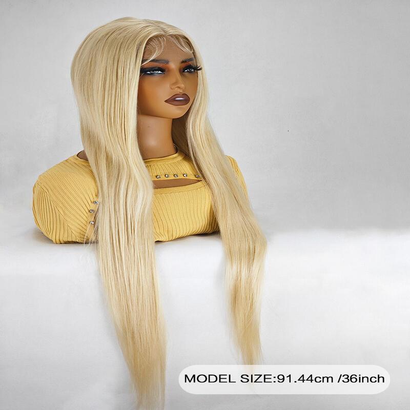 36 Inch Length Yaki Straight Front Synthetic Middle Parting HD Clear Glueless Lace Heat Resistant Fiber Pre-Plucked Haire with Baby Hair Wig for Women