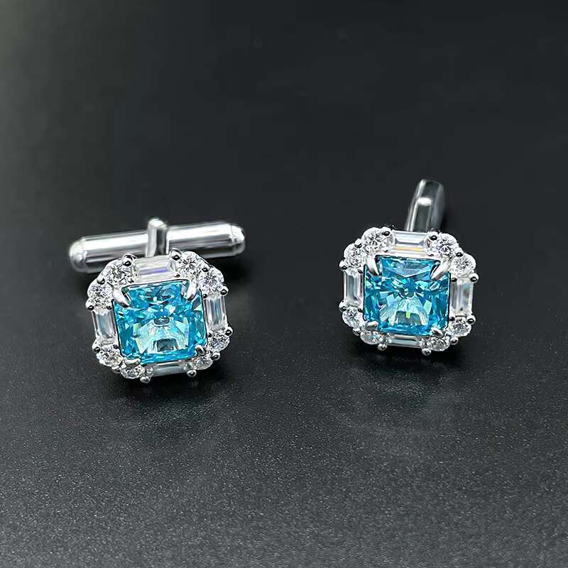 Customized Luxury 925 Sterling Silver Inlaid Gemstone Moissanite Moissanite Crystal Elegant Cufflinks for Men