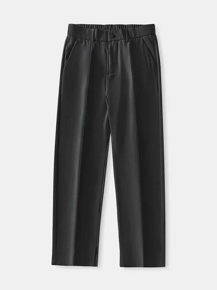2024 New Casual Pants Mens Breathable Korean Fashion Pendant Split Elastic Waist Relaxation Straight Loose Set Trouser W250411