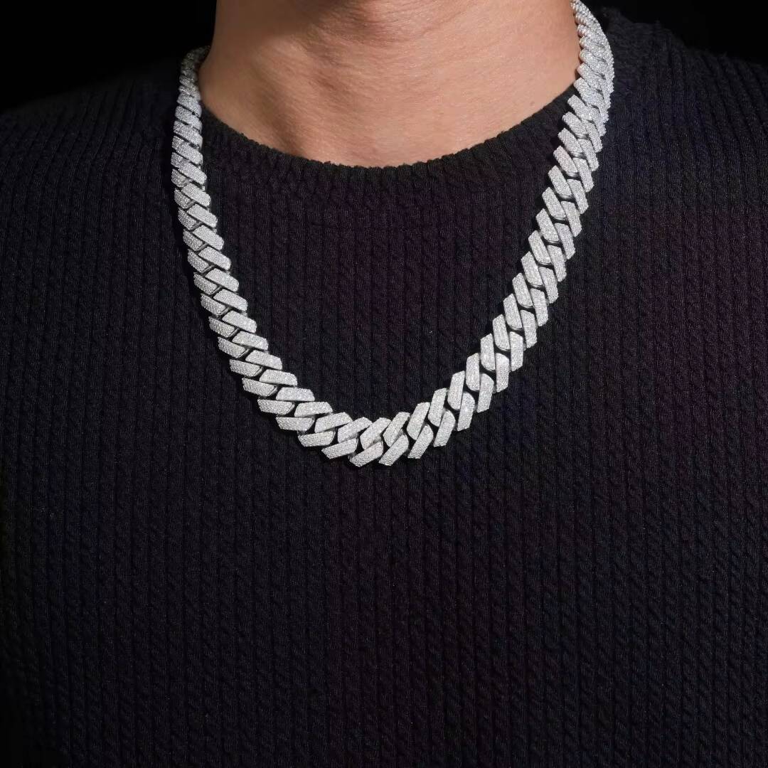 Hot Sale 10mm 12mm 14mm 15mm 20MM 925 Silver Moissanite Cuban Link Chain With Certificate Hip Hop Link Chain Necklace for Gift