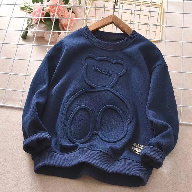 Ddmyshoesvip New Cartoon Teddy Bear Hoodie With Spring Autumn Embossing Stylish Versatile Long Sleeved Handsome Top For Boys Trendy And Fashionable