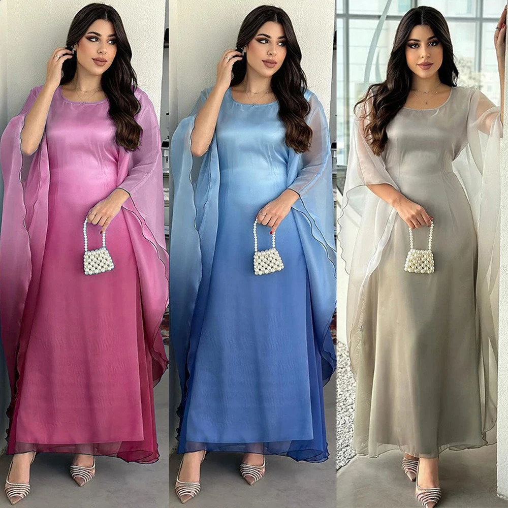 Pink and Blue Holiday Dress Set Butterfly Abaya Caftan Marocain Womens Muslim Clothing Ramadan Elegant Saudi Uae 250411