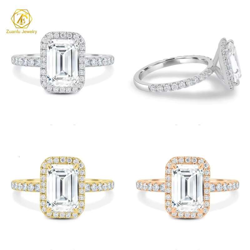 2CT Moissanite Diamond 18k Solid Gold Ring Jewelry Pear Oval Emerald Round Cut Moissanite Halo Ring with Side Stone Wedding Gift