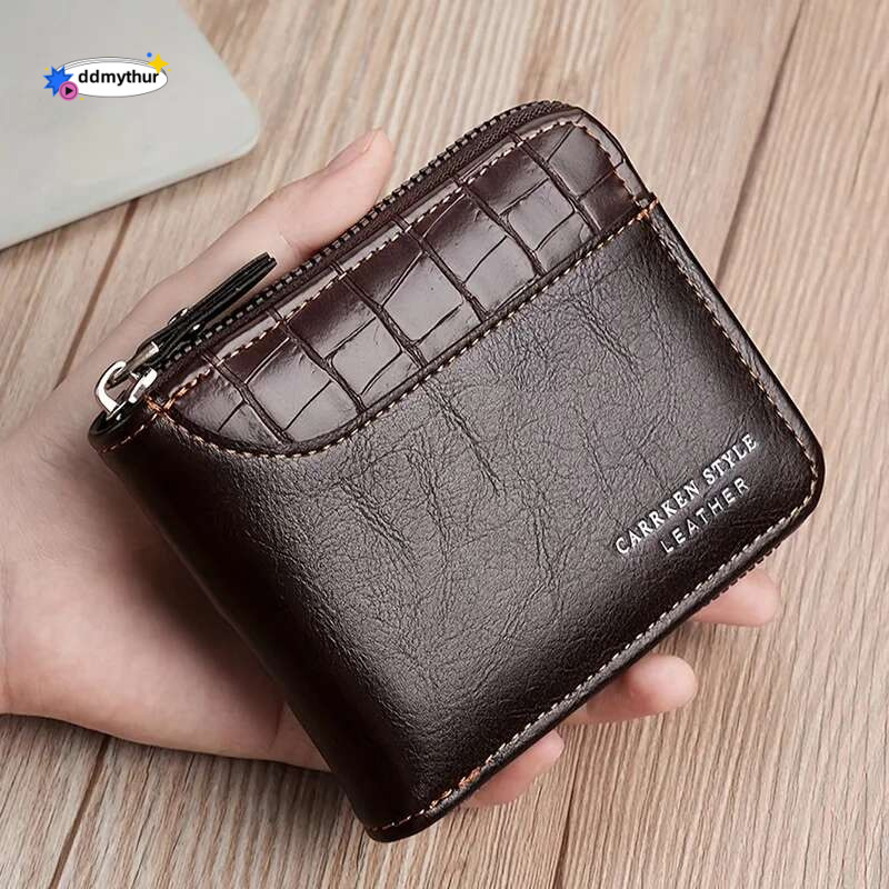 New Short Zipper Coin Pocket Retro Male Patchwork Purse Quality ID Card Holder Stone Pattern Wallet for Men ddmythur