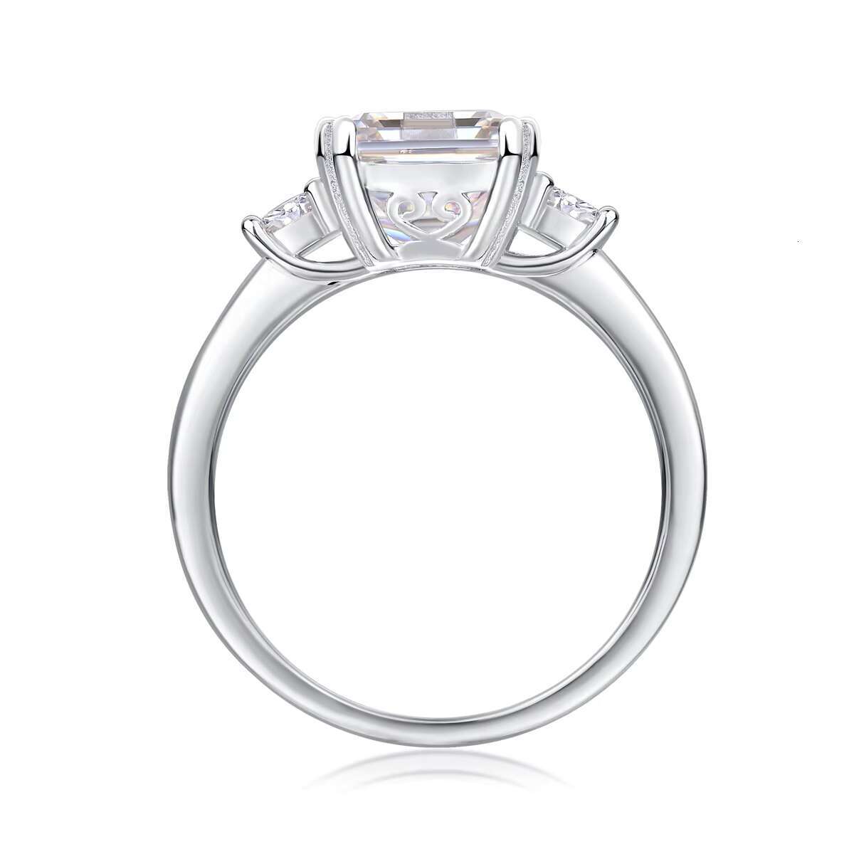 SGARIT Wholesale Jewelry S925 Silver Three Stone Moissanite Diamond Ring 4CT Emerald Cut Gold Plated Moissanite Engagement Ring