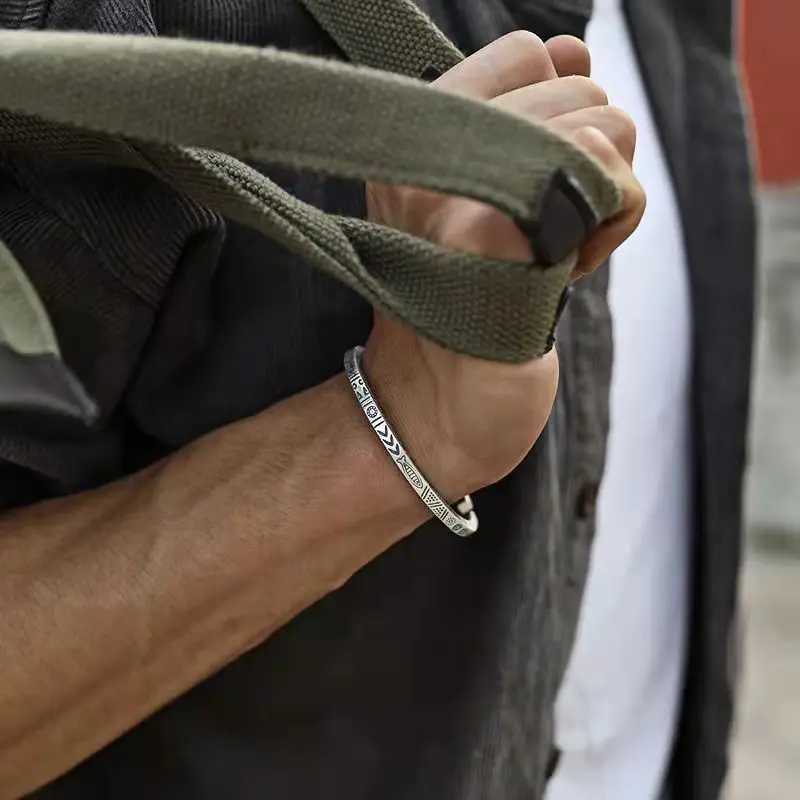 Boho Vintage Ethnic Style Engraved Fish Pattern Bracelet Silver Color Open Cuff Bracelet Men Girls Trend Casual Jewelry GiftsC250411