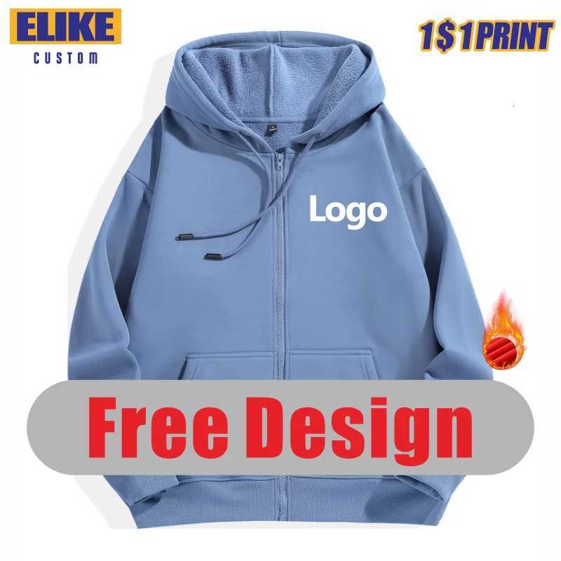 POD customization Velvet Zipper Hoodie Sweatshirt Custom Embroidery Print Personalized Image Company DIY 10 Color High Quality ElikeT251112