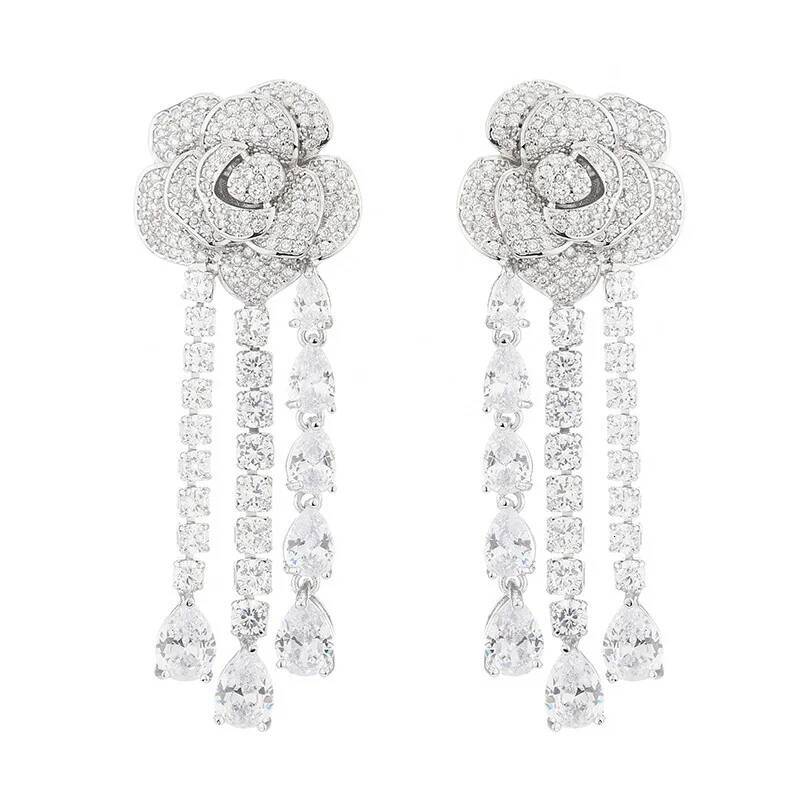 Valuable Flower Diamond Cz Dangle Earring 925 Sterling silver Party Wedding Drop Earrings for Women Bridal Jewelry