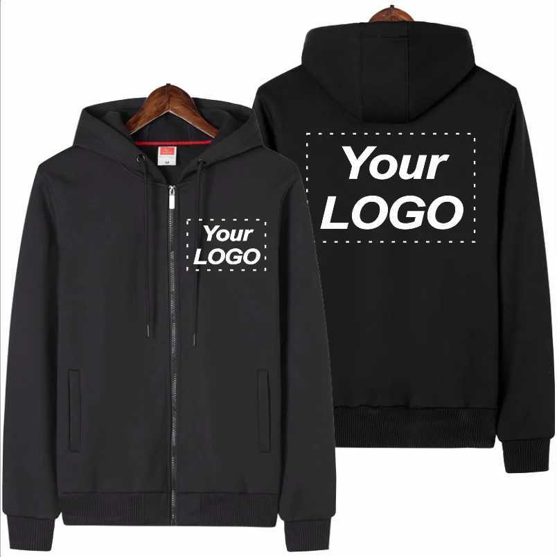 POD customization Winter Plus Velvet Zipper Hoodie Custom Printed Embroidery Company Mens Thick Coat Warm Winter Jacket S-5xlT251112