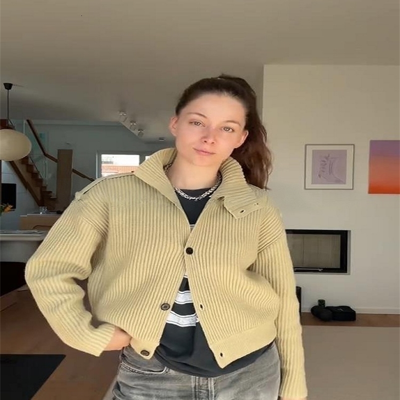 Knitted Womens Cardigan Stand Collar Full Sleeve SingleBreasted Solif Female Cardigans 2025 Autumn Fashion Chic Lady Outwears o251111