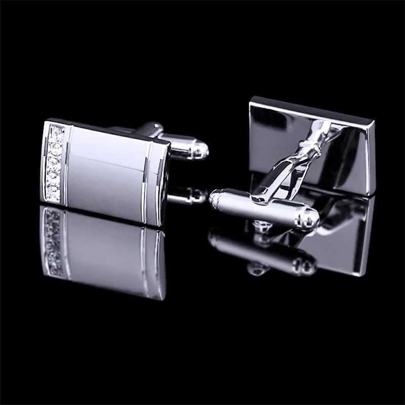 Simple rectangular crystal mens cufflinks French shirt blank buttons Business metal copper brass beauty jewelry giftsT250412
