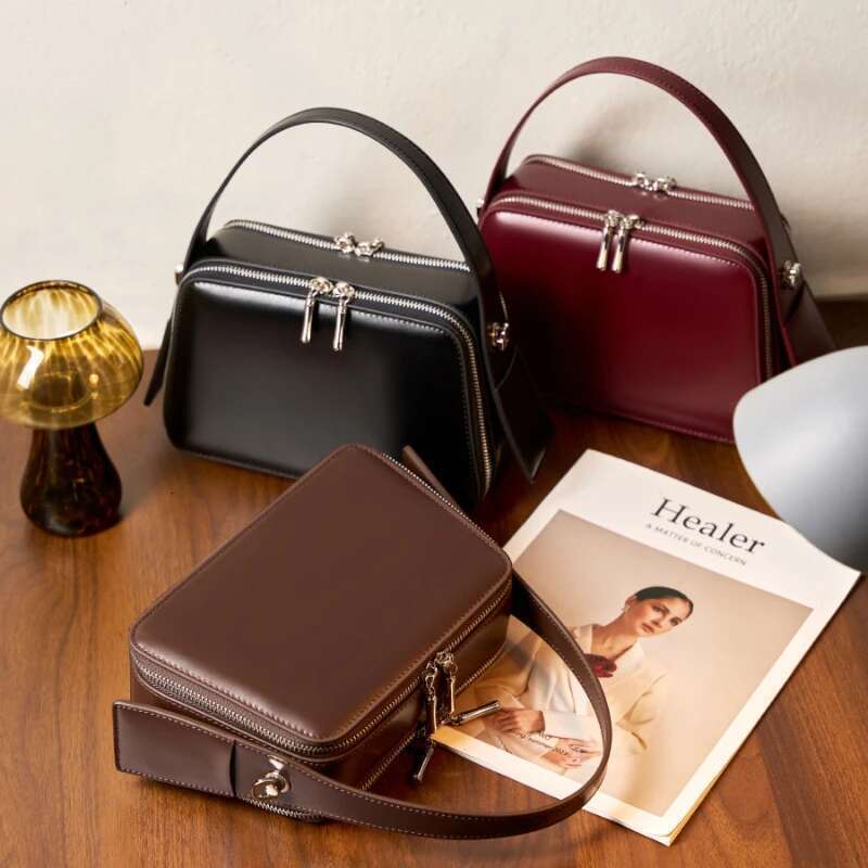 Designer Bag Toptrends Elegant Genuine Leather Box Small Shoulder Bags For Women 2025 Designer Crossbody Purses Square Ladies Handbags
