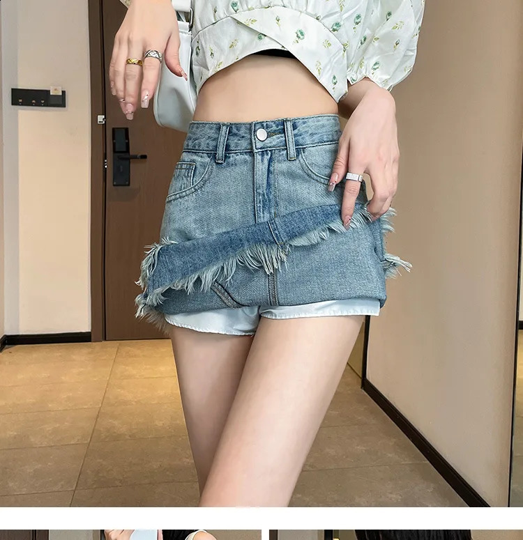 Womens Summer Fashion Rough Selvedge Denim A-line Hip Wrap Skirt. Casual Vintage y High-waisted Denim Half Body Skirt 250407