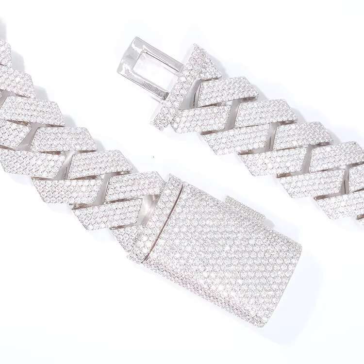 Cuban Bracelet 20mm 4rows Chain S925 Sterling Silver with Iced Out Moissanite Hiphop Necklace Cubna Link Moissanite Bracelet