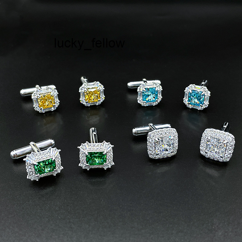Customized Luxury 925 Sterling Silver Inlaid Gemstone Moissanite Moissanite Crystal Elegant Cufflinks for Men