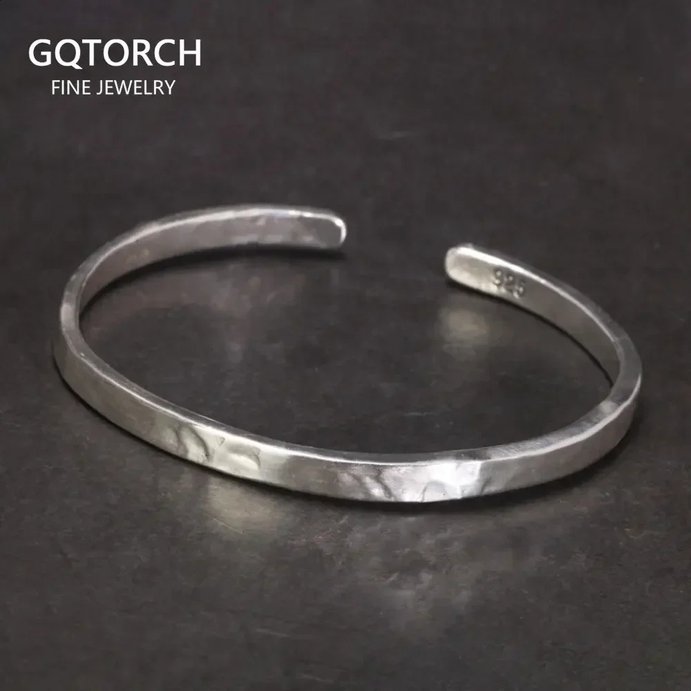 Real 925 Sterling Silver Hammered Cuff Bangles for Men and Women Handmade Polished Fine Jewelry 250403