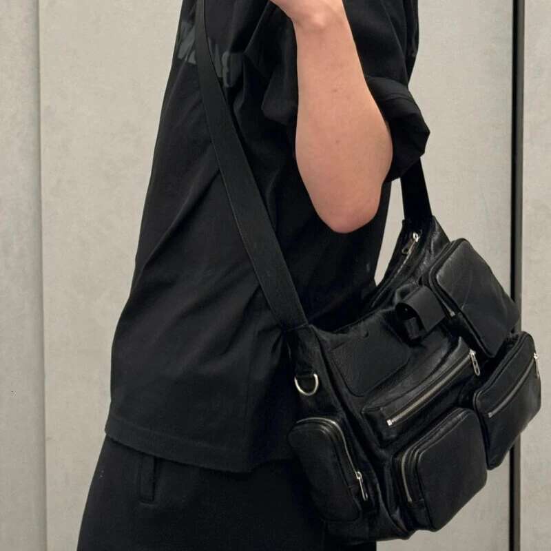 Designer Bag Moto & Biker Square Bags For Women Designer Handbag Purse 2024 New In PU Multiple Pockets Zipper Black Shoulder Crossbody
